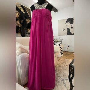 NWOT! Aidan Mattox Pearl Collar Silk Halter Evening Gown